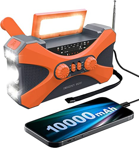 Yuattory 10000MAh Emergency Radio, Solar Hand Crank Radio, Portable Radio with Phone Charger, LED Flashlight Orange
