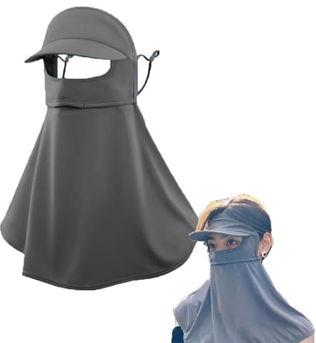 SZETOSY Vollgesichtsmaske mit Halswärmer, UV-Schutzmaske aus Eisseide, UV-Schutz, atmungsaktiv, UV-Schutz, Multifunktions-Maske für Outdoor-Sportarten, dunkelgrau, 58
