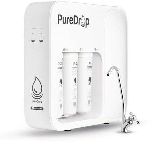 PureDrop PDR-100RO 3-Stage Under Sink Reverse Osmosis Drinking Water Filtration System, 100 GPD Fast Flow Built-in Tank RO Water Filter System, Reduce PFAS