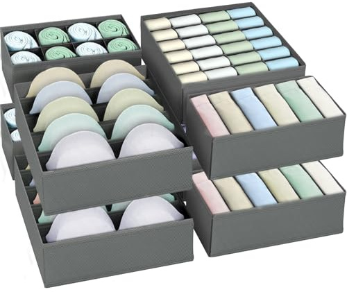 MWZEAUL Schubladen Ordnungssystem für HEMNES, 8 Stück Aufbewahrungsbox Kommode für Unterwäsche, Faltbar, Schrank Organizer Kleiderschrank für Kinderkleidung, Krawatten, Unterwäsche, BHs, Socken, Grau