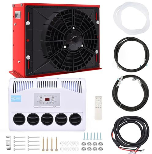 SNBGRYE Climatiseur RV 12v/24v, Climatiseur Split pour Camion, 5 Sorties d'air à 360°, Volume d'air 450 M³/H, Capacité De Refroidissement 2400W, pour Camping-Cars, Camions, Camping-Cars,Red-12V