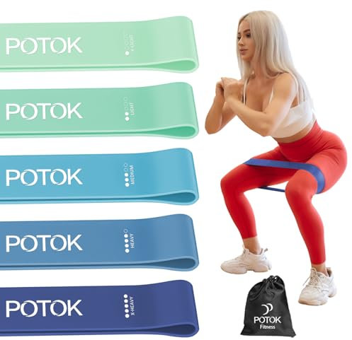 Resistance Bands [Set of 5], Potok Resistance Band for Women and Men,Skin-Friendly Resistance Fitness Exercise Loop Bands with Carry Bag for Pilates, Training, Physio Therapy, Stretching
