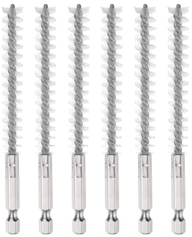 PATIKIL 8mm Dia Bore Brush, 6Pcs Nylon Twisted Wire Cleaning Brush Pipe Cleaner with 1/4 Inch Hex Shank for Tubes, Ports, Bearings, Drill Driver, White