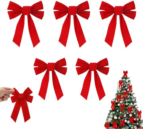 Lunpog 6 Stück Rote Weihnachtsschleife, 23×27cm Rote Samt Schleife Große Deko Schleifen Hängende Weihnachtskranz Schleife für Haus Tür Kamin Feiertag Party