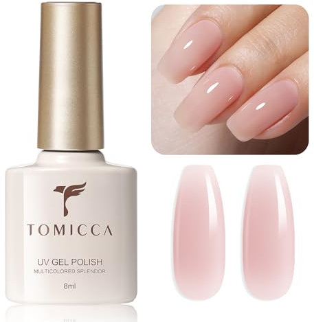 TOMICCA Gel Nail Polish, Jelly Dark Pink UV Nail Polish, Soak Off UV LED Translucent Natural Milky Pink Gel Nail Varnish High Glossy Nail Art Manicure Salon DIY, 8ml