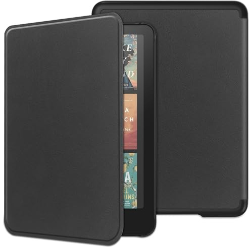 LMFULM® Hülle für Kindle Colorsoft Signature Editio (1st Gen - 2024) (7 Zoll) PU Lederhülle Schlanke Leichte Case mit Auto Schlaf/Wach Buchstil Holster Schutzhülle Cover Schwarz