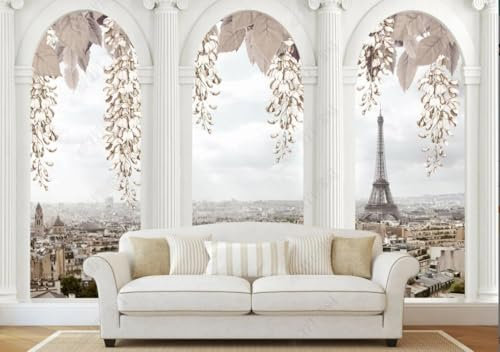 rskjdghshd Papier Peint Photo Personnalisé 3D Colonne Romaine Paris Street View Canapé Tv Fond Mural-150Cmx105Cm