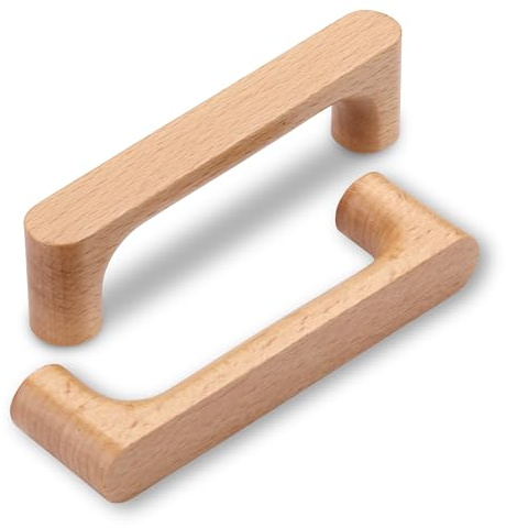 SYZOW 6 Stück Schrankgriff Holzgriffe ，Lochabstand 96mm Griff Möbelgriff Buchenholz Griff Schranktüren für Schrank Schublade