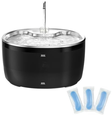 RDJ-DISPENSER Katzenbrunnen Edelstahl Trinkbrunnen für Katze，Katzenbrunnen für Katzen -3.2L Ultra leise Wasserbrunnen für Katzen - katzentrinkbrunnen für Hunde mit Wasserstandsfenster drei Filter Sets