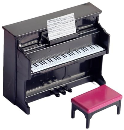Miniatur Schwarze Klavier,Mini aturpuppe Klavier mit Stuhl 1:12,Puppenhaus Musikinstrument Ornamente Mini Klavier,Kinder Klavier Modell Miniatur,Miniatur Klavier,Puppenhaus Deko (Schwarz)