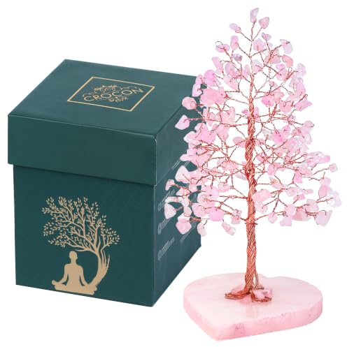 Árbol de la vida de cristal de cocodrilo, regalo para mujer, árbol de cristales curativos con base de corazón de cuarzo rosa que trae buena suerte, dinero y decoración Feng Shui para el hogar y la