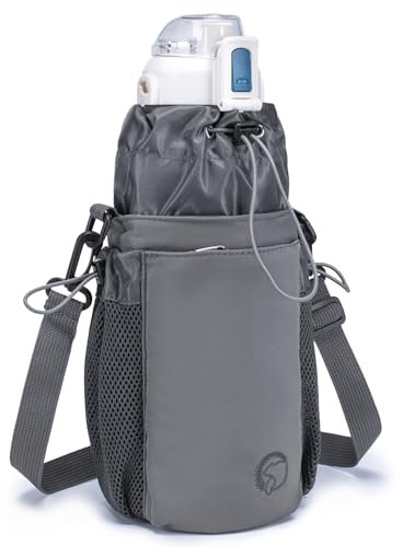 BAGROUPS Flaschenhalter Zum Umhängen Wasserfasche Tasche Water bottle Holder Bag Trinkflasche Zum Umhängen Abnehmbar und Verstellbarer Schultergurt Geeignet für Fitness, Camping, Täglich(Grau)