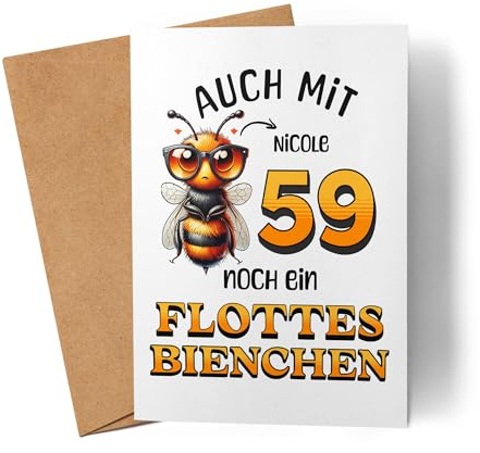 Kiddle-Design Personalisierte Geburtstagskarte 59. Geburtstag - Flottes Bienchen ist 59-59ter Geburtstag Lustige Karte Frau Frauen - Faltkarte inkl. Umschlag