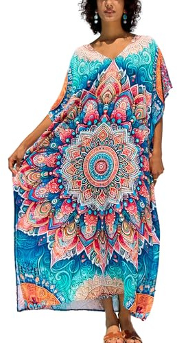 YouKD Dam sommar boho kaftan plusstorlek morgonrock strand coverup klänning långa badrockar en storlek, E Färg 17, en storlek