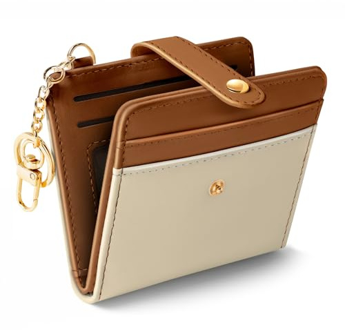 Jogjam Small Ladies Wallet, Rfid Slim Thin Compact Credit Card Women Wallet, PU Leather Bifold Cash Wallet, Zipper Coin Pocket & ID Window, Female Gifts Beige and Brown