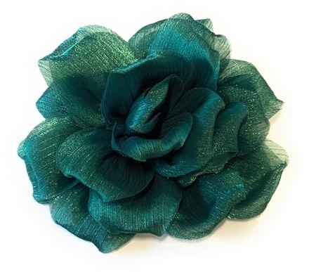 Großer Fascinator mit Rosen-Haarspange und Brosche, Satin-Blume, verschiedene Farben (Smaragdgrün)