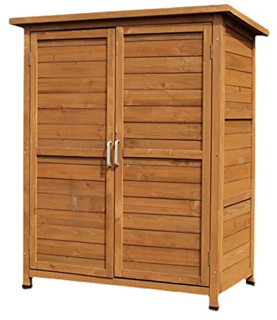 Potting Bench, Outdoor Storage Cabinet with Waterproof Roof, Double Lockable Doors Garden Shed with 2 Shelves, Wooden Storage Shed with Large Storage Space for Patio, Garden, Backyard, Lawn