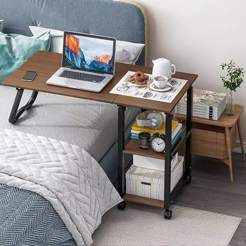 HARELA Überbetttisch Mit Rollen Pflegetisch Auf Rollen Laptoptisch höhenverstellbar, Mobilitätstisch über Dem Bett für Das Heimbüro Tägliche Entspannungsarbeit(Dark Brown)