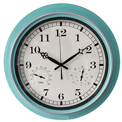 Orologio da parete, grande orologio da 18 pollici con termometro e igrometro impermeabile e resistente alle intemperie per esterni, per patio, giardino, garage, a batteria, facile da leggere.