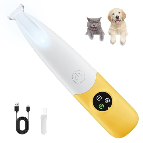 Haustier-Trimmer für Hunde & Katzen. USB-Aufladung, LED-Licht. Ideal für Pfoten, Ohren, Gesicht und Po. Leise, vibrationsarm, leicht und kabellos. Perfekt für schonende Teilbereiche