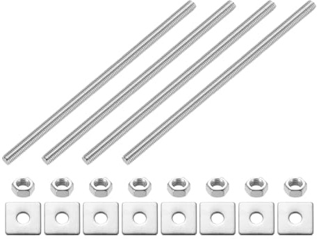 sourcing map 4Pcs Fully Threaded Rod, M8-1.25 Thread Pitch 150mm Length Stainless Steel Right Hand Fully Threaded Studs with Nuts and Washers for Clamps, Hangers and U-Bolts