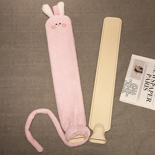 Jonuin Bolsa De Agua Caliente Larga Con Funda, 2L Bolsa Agua Caliente Larga, Diseño De Conejito, Ideal Para Espalda, Cuello, Hombros y Abdomen (Rosa)