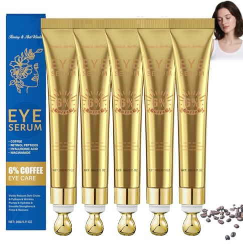 6% koffein ögonkräm mot mörka cirklar, med retinol och hyaluronsyra, 360° massage-rollerball, ger näring åt huden runt ögonen, jämnar ut rynkor och fina linjer, ögonvård för varje dag (5 st)