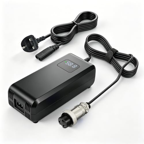 58.8V 4A Lithium Battery Charger for 52V E-Bikes and Electric Scooters | GX16-3 female connector,real-time LED voltage display, multi safety protection,Built-in fan and temp detector