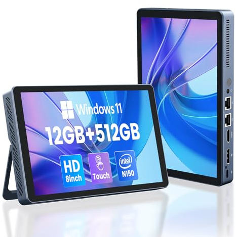 KOOTIGERS Mini PC N150 12GB RAM DDR5 512GB SSD Windows 11 Pro Desktop Computer con schermo LCD, 4K @60Hz Dual 2.5GbE LAN, Full-Featured USB-C WiFi 6 BT5.2 HDMI Desktop