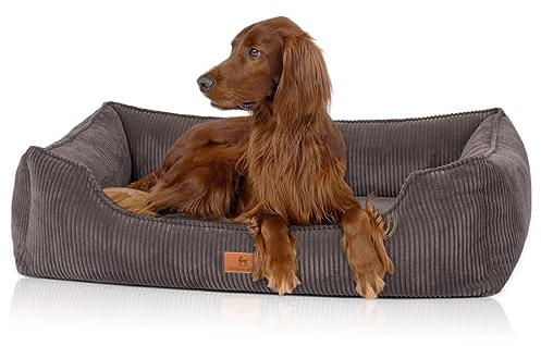 Knuffelwuff orthopädisches Hundebett aus Cord mit Handwebcharakter Nunavut S 70 x 50cm Braungrau - Abnehmbarer Bezug - waschbar - für große, mittelgroße und kleine Hunde
