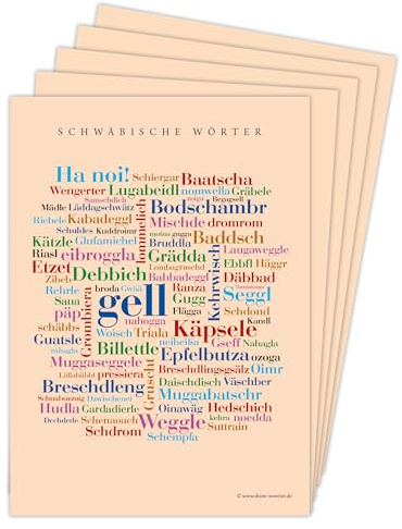 Deine Wörter Postkartenset - 5 Postkarten mit Schwäbischem Dialekt, einzigartiges Souvenir und kreative Geschenkidee - DIN A6