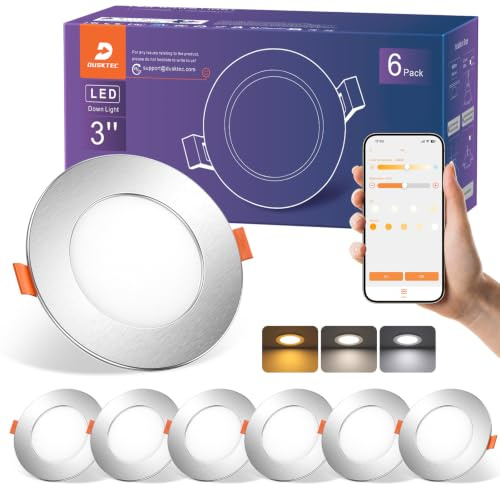 DUSKTEC 6er Set LED Spots 230V Nickel APP- und Alexa-Steuerung, 7W 660LM | Warm bis Kaltweiss Dimmbar Smart Einbauleuchte Decke Bluetooth 68-85mm Lochmaß, Sprach- und Handy Steuerung, IP44 Einbauspot