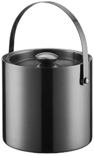 Seau à champagne Seau à glace double couche en acier inoxydable noir avec couvercle for bars cocktails, congélateurs et caves vin Seau à Glaçons(Petit)