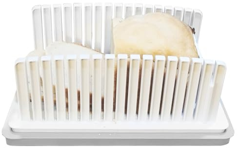 Hemlagad brödskärare – justerbar brödskärbräda, vikbar limbit skärställ, halkfria kökstillbehör, hållbar plastskärare med brödguide | kompakt bakverktyg