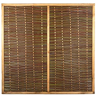 MIA Natur Weidenelement, Naturbelassener Sichtschutz, Weide & Kiefer, Handgewebt, Braun-Rötlich bis Grünlich, 180 x 180 cm, Montage Erforderlich