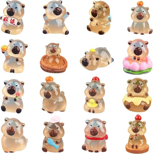 Capybara Mini Figurine, 16PCS Miniature Scultura Pasqua Mini Decorazione Ornamenti Miniature Figurine Animali Decorazioni Torta Miniornamenti DIY Paesaggio Decorazioni per Garden Pasqua Scrivania