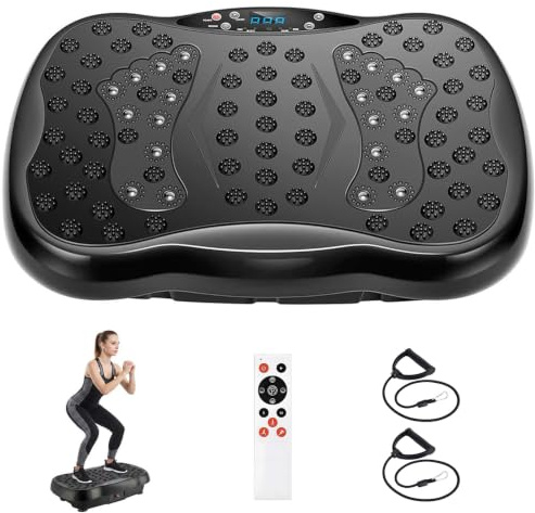 BEOSIOR Vibration Plate Exercise Machine, Vibration Fitness Trainer with Remote Control, 2 Resistance Bands, Home Exercise Equipment for Fitness Body Toning