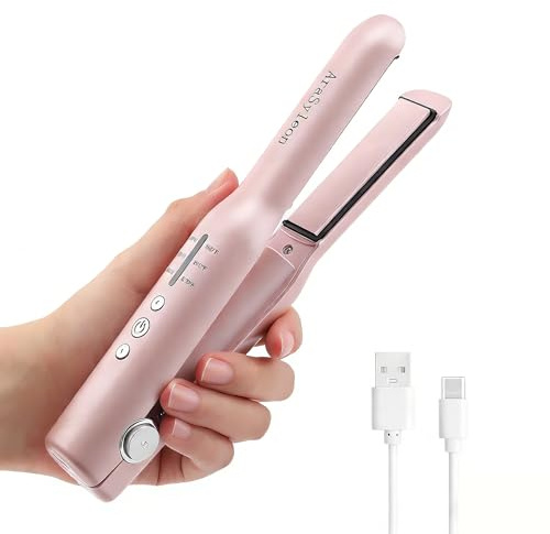 Cordless Hair Straightener Travel for Short Hair, Pink
