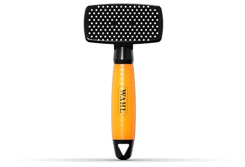 WAHL Self‑Cleaning Nylon Slicker Brush Small - Spazzola delicata per toelettatura, rimozione peli morti, cuccioli e animali domestici sensibili, facile pulizia, setole morbide, manico in gel, arancio