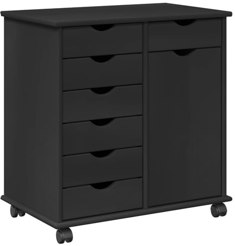 vidaXL Rullande skåp 63,5 x 39 x 65,5 cm Massiv furu Svart