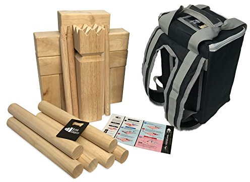 Kubb Empire Kubb Yard Spiel-Set aus Hartholz mit Rucksack, Anleitung und Flaschenöffner - Rasen-Spiel für 12 Spieler ab 12 Jahren