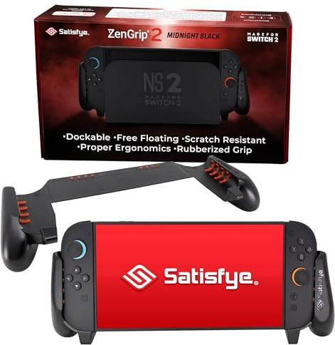 Satisfye ZenGrip Pro, a Switch Grip Compatible with Nintendo Switch - Comfortable & Ergonomic Grip, Joy Con & Switch Control. #1 Switch Accessories Designed for Gamers. BONUS: 2 Thumbsticks| Black