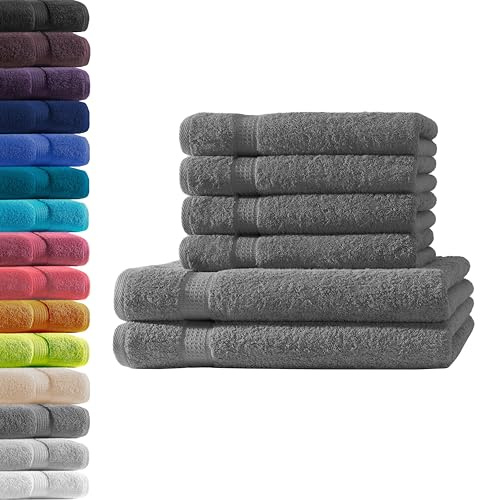 2X Duschtuch + 4X Handtuch | Anthrazit | 100% Baumwolle Frottier | Oeko-TEX® Standard 100 | Premium Qualität 500 g/m²