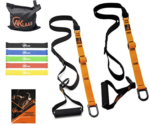 AKLAAS Schlingentrainer Sling Trainer Set, Fitness-Trainings-Set, Türanker 5 Schlaufenbänder, Heim-Trainingsgurte,Übungsbuch, Zuhause & Reisen