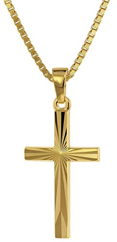 trendor Kreuz-Anhänger Gold 750 / 18K mit goldplattierter Kette Damen und Herren Halskette mit Gold-Anhänger elegantes Geschenk 75438-42 42 cm