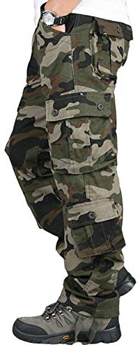 YOUCAI Men's Outdoor Scratch-Resistant Tactical Pants Jogging Hiking Cotton Cargo Trousers Multi Pocket Military Camo Combat Work Pants,Green Camo,42