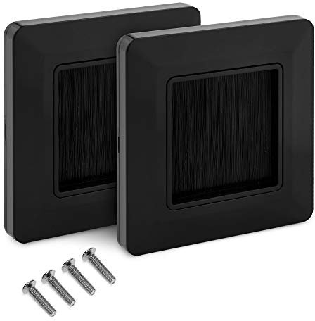 kwmobile 2x Blende Kabeldurchführung Unterputz - Unterputzdose Deckel - Kabel Eintritt Austritt - Dose Abdeckung mit Pinsel Bürste - Schwarz-Schwarz