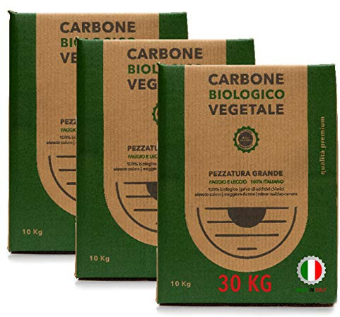CARBONE Biologico Vegetale di Legna di Leccio Italiano 30 kg | Carbonella/Carbone, Grill, Grigliata InstaGrill o Barbecue da Tavolo Senza Fumo, Nero