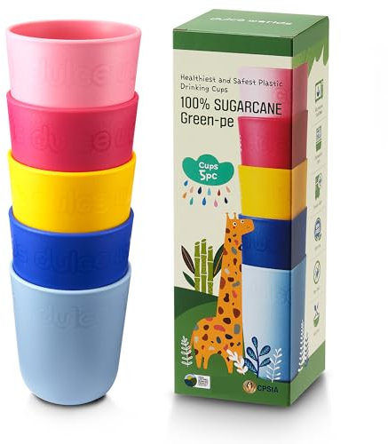 Dulce Worlds CANNE À SUCRE Tasse Pour Enfants 300ml – Lot de 5 - Gobelet pour tout-petits certifié LFGB & USDA – sans BPA – Passe au lave-vaisselle – Multi