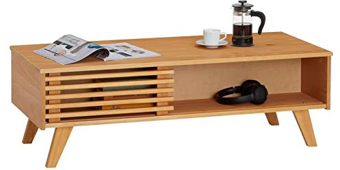 IDIMEX Couchtisch Sean, mit 2 Fächern in braun, eleganter Beistelltisch im skandinavischen Design, praktischer Wohnzimmertisch mit Schiebtür aus massiver Kiefer